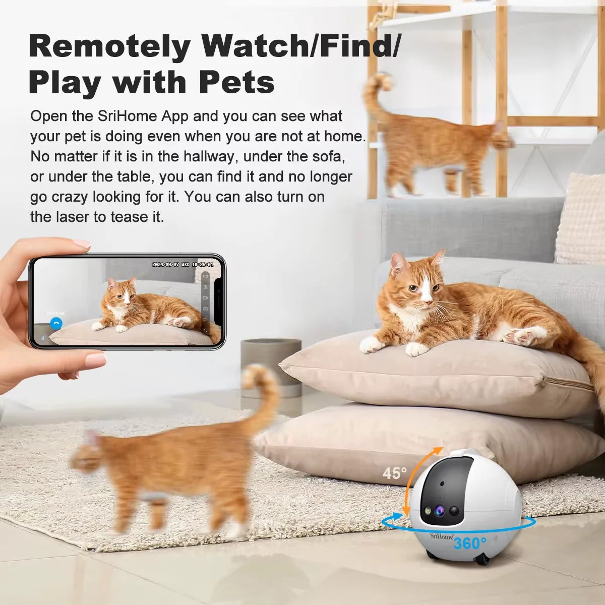Smart Pet Robot Camera for Cats & Dogs – Automatic Moving HD Pet Monitor with Laser Pointer, Feather Teaser & Interactive Remote Toy