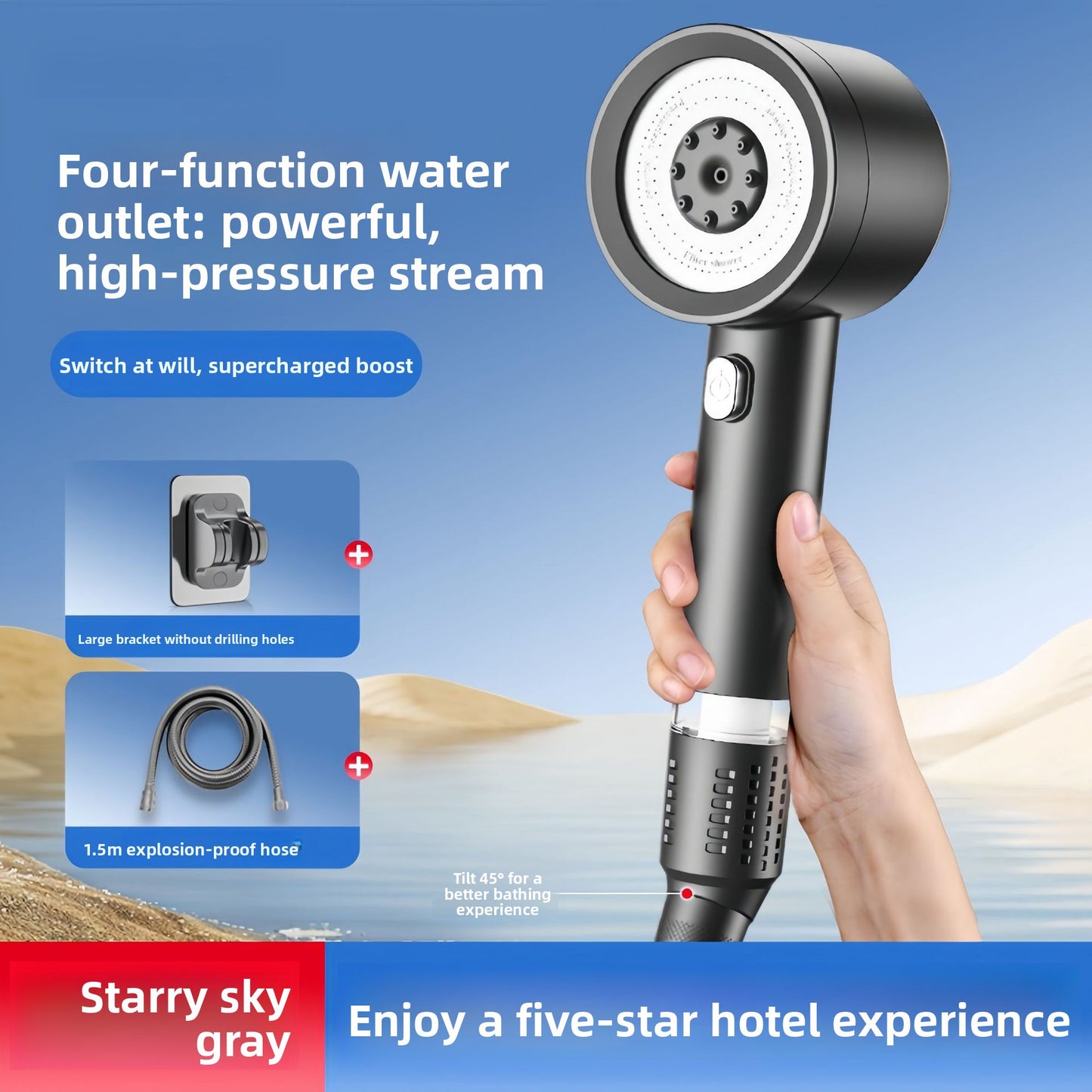 Pet Turbo Pressure Shower Head with Filter