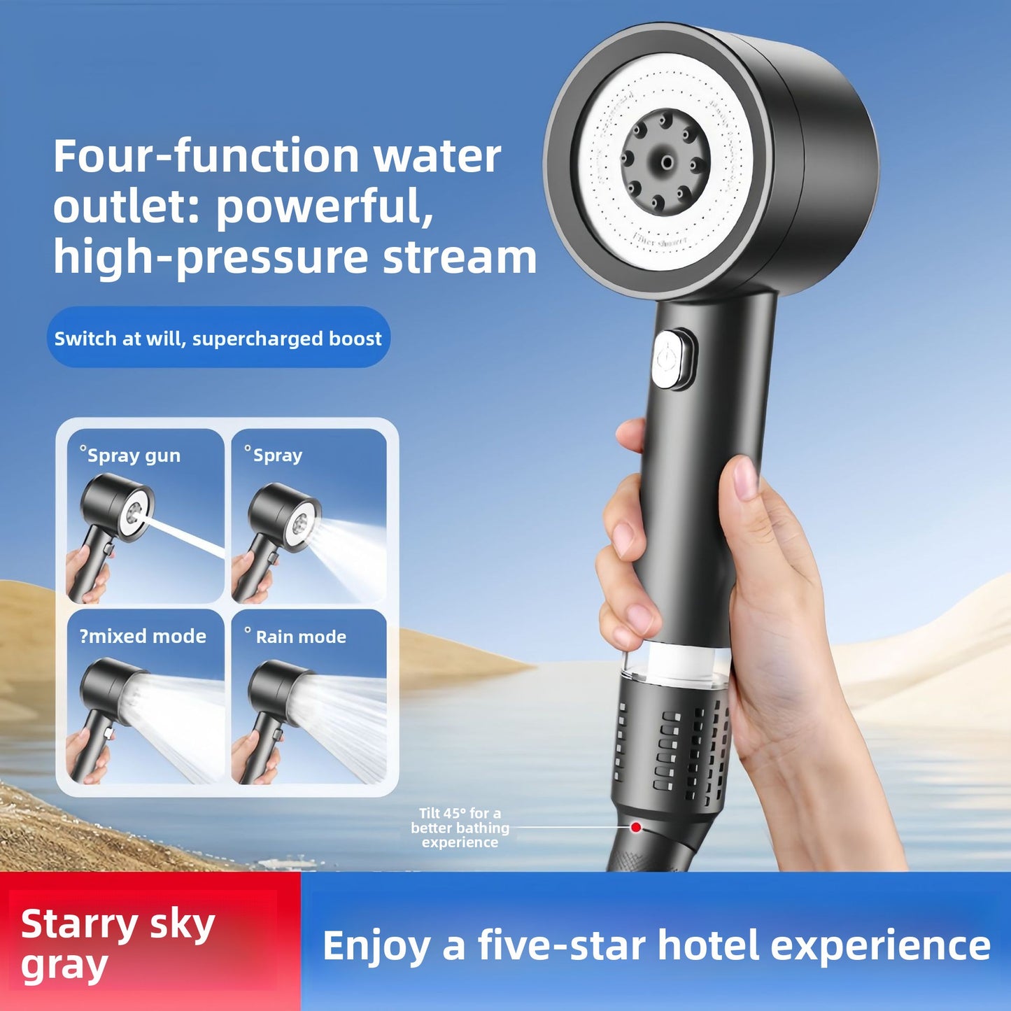 Pet Turbo Pressure Shower Head with Filter