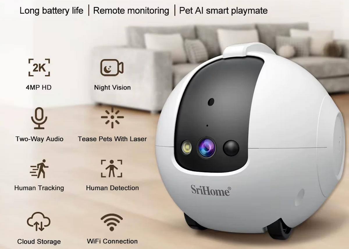 Smart Pet Robot Camera for Cats & Dogs – Automatic Moving HD Pet Monitor with Laser Pointer, Feather Teaser & Interactive Remote Toy
