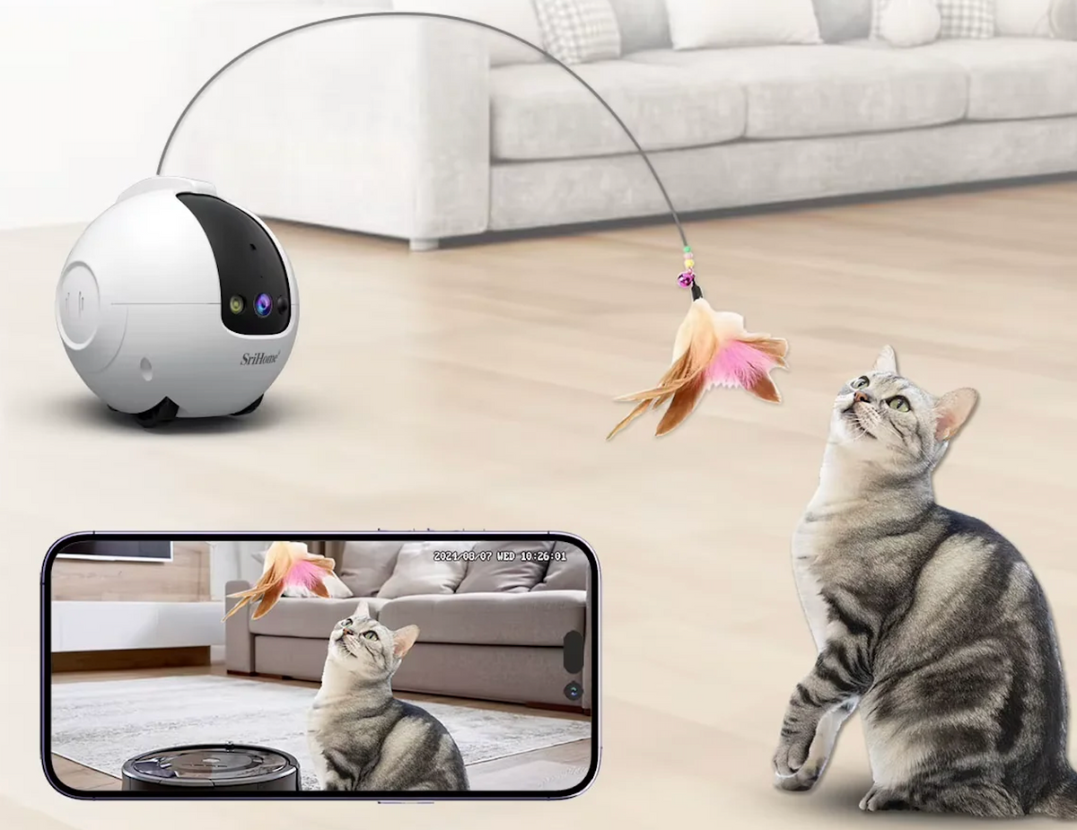 Smart Pet Robot Camera for Cats & Dogs – Automatic Moving HD Pet Monitor with Laser Pointer, Feather Teaser & Interactive Remote Toy