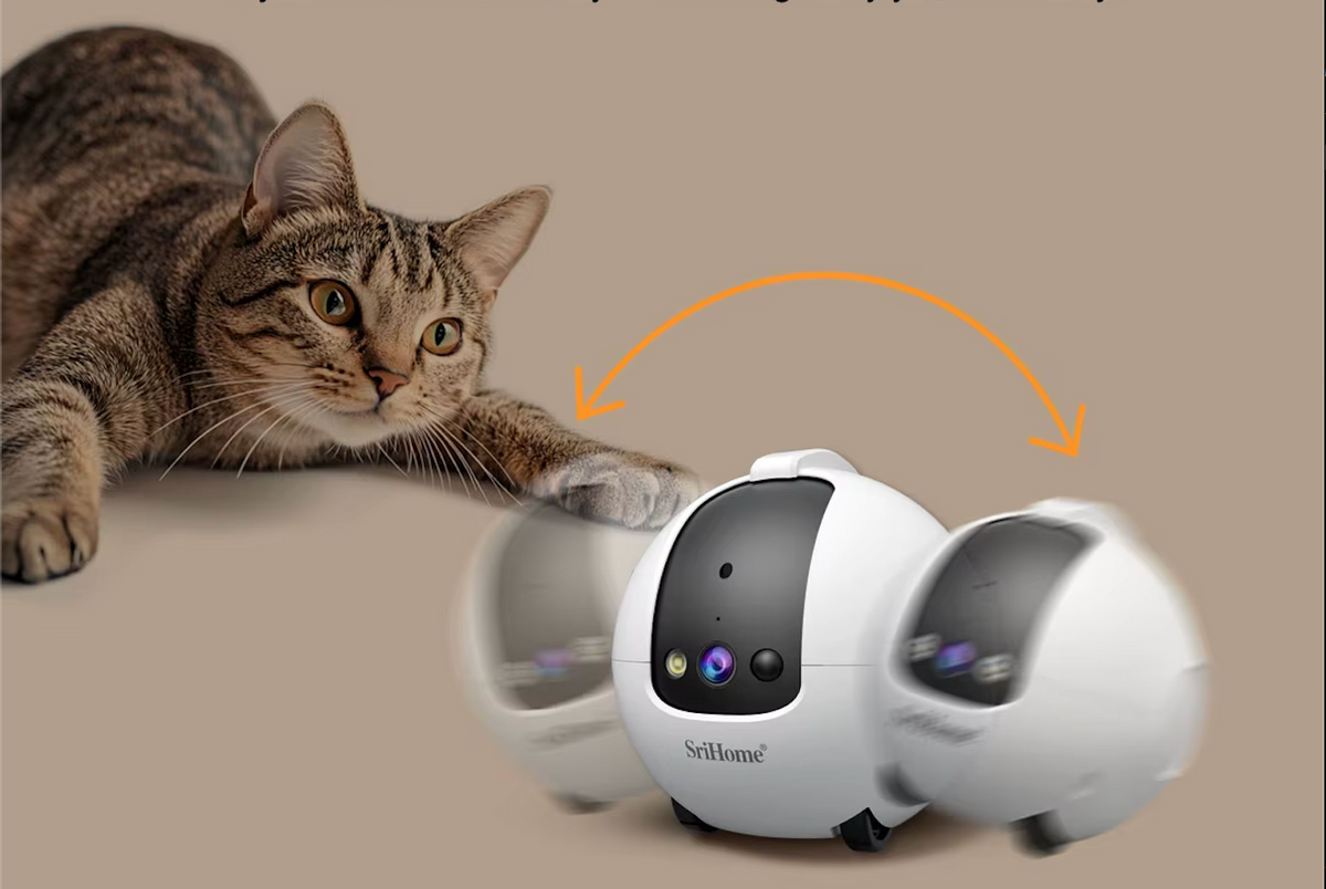Smart Pet Robot Camera for Cats & Dogs – Automatic Moving HD Pet Monitor with Laser Pointer, Feather Teaser & Interactive Remote Toy